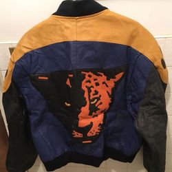 Leather Blue tiger motorcycle jacket, large ( Custom Fit) 