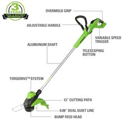 Greenworks 24V 13" Brushless Cordless String Trimmer, Tool Only No Battery