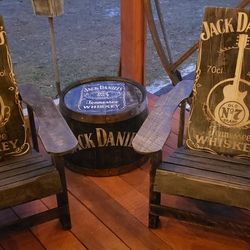 Jack Daniel's Adirondack Chairs And Whiskey Barrel Table 
