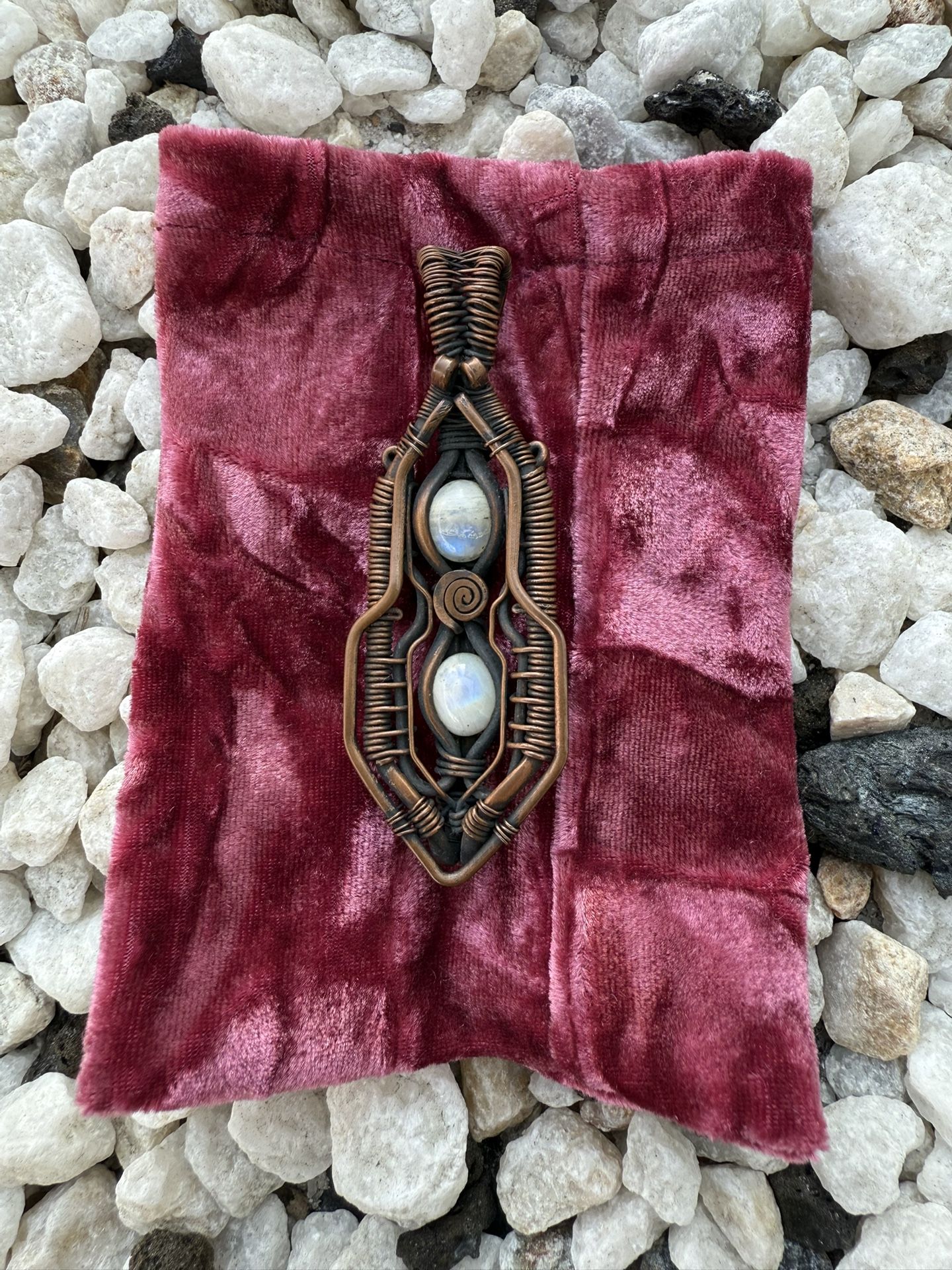 Moonstone Copper Wire Wrapped Pendant: Handmade Necklace Spiritual Vibes Energy Gift for Her Summer Jewelry