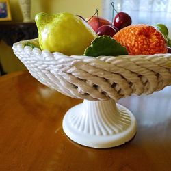 Bassano Italian Ceramic Fruit Woven Basket w/ Pedestal Centerpiece (CASH ONLY)