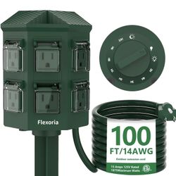 Outdoor Power Strip Timer Waterproof, Dusk to Dawn Light Sensor Countdown, 25 Feet Extension Cord, 6 Grounded Outlets for Christmas Decorations, ETL L