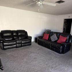 Black Leather Recliners With LED Lights 