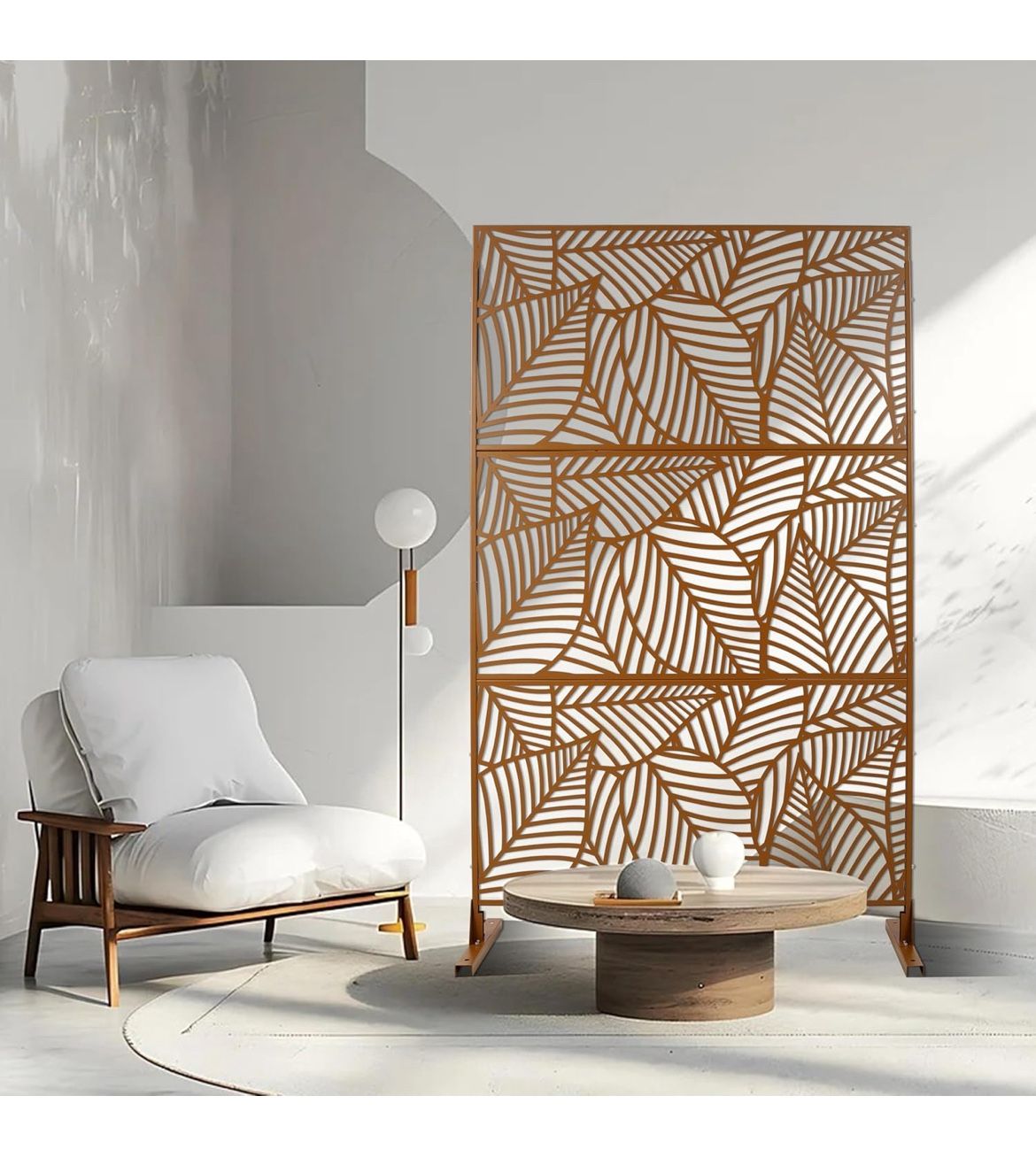 Metal Privacy Screens 72”H Outdoor Privacy Screens Panels Outdoor and Indoor Leaf Pattern Divider Freestanding Decorative Privacy Fence Panels for Ba