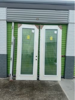 Exterior 8ft impact glass French door set with pvc frame 72x96