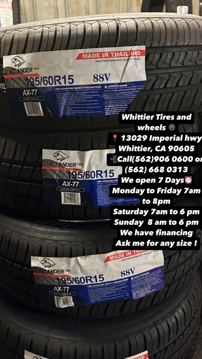 SET OF NEW TIRES 195/60R15 ATLANDER , INCLUDING MOUNTING AND BALANCING. ASK ME FOR ANY SIZE OR BRAND