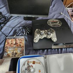 Ps3 Playstation Slim W 11 Games And Portable Monitor 