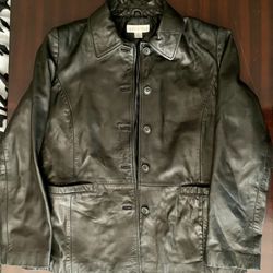 Black Ladies Vintage Genuine Leather  Casual Corner Jacket Size L