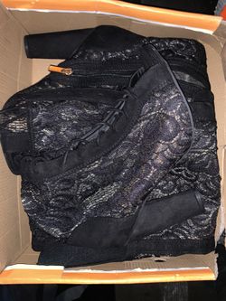 Corset Laced Floral High Heel Boots