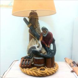 Vintage Large Nautical Chalkware Lamp Captain with Bird & Anchor Apsit Dist 1987