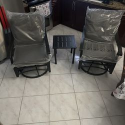 NEW WAYFAIR ROCKER/360 SWIVEL 3 PIECE PATIO SET (Distressed Black and Gold)