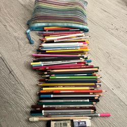 Large Lot of Colored Pencils with Zipper Pouch