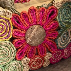 Cappelli New York Rare Straworld Vintage  Floral Bag With Wooden Accents Beach Cruise Vacation