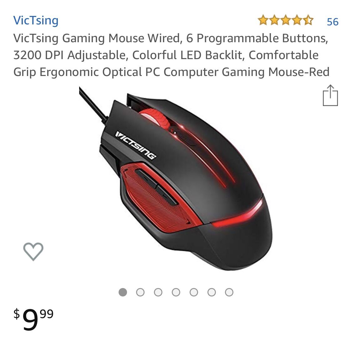 VicTsing Gaming Mouse Wired, 6 Programmable Buttons, 3200 DPI Adjustable, Colorful LED Backlit, Comfortable Grip Ergonomic Optical PC Computer Gaming