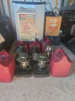 Various camping Lanterns and cases