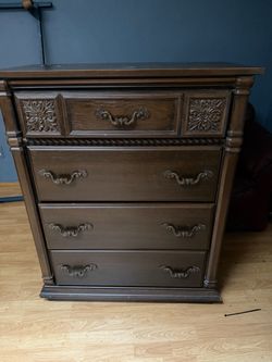 Vintage Solid Wood Dresser with Carved Details