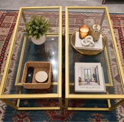 Gold Frame Glass Top Coffee Table Set of 2