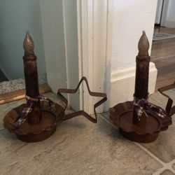 2  Small Tin Candle Holder w/Star 