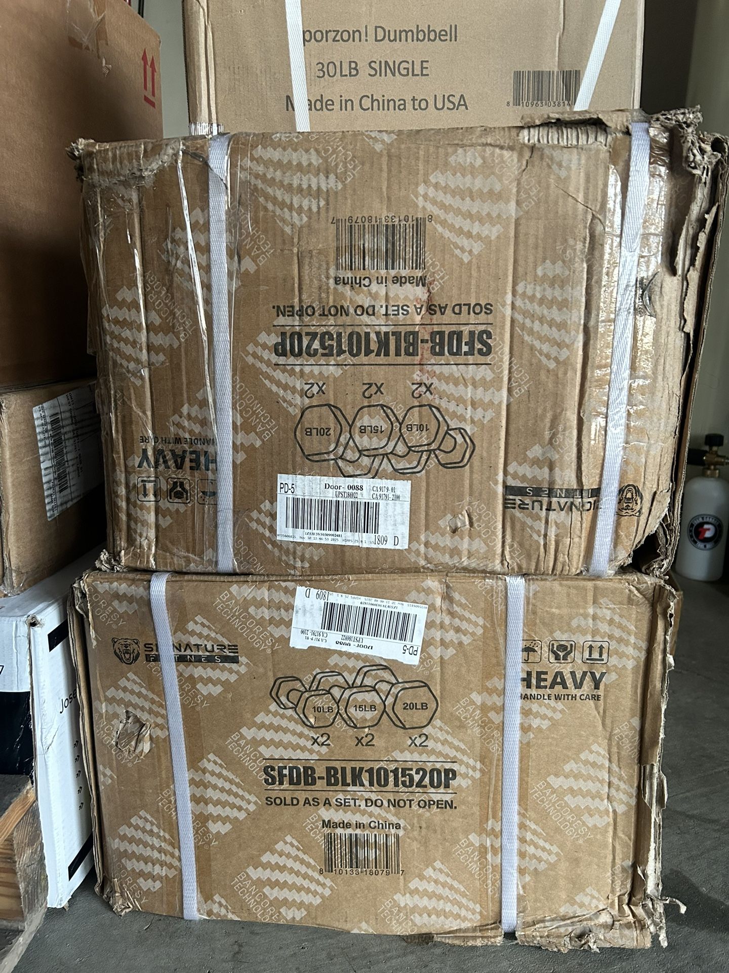 Rubber Encased Hex Dumbbell, Set Including 10, 15, 20LB Pairs