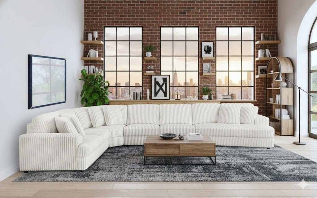 IVORY BRAND NEW LARGE CORDUROY SECTIONAL SAME DAY DELIVERY