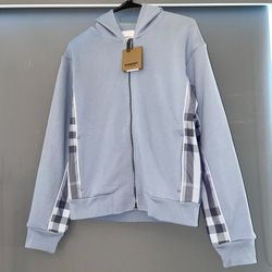 Burberry - Graham Check Panel Cotton Hoodie (Shale Blue) (14Y) 