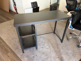 Black Writing Desk with Side Shelves