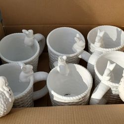 white ceramic Easter bunny basket mugs 