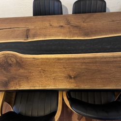 Handcrafted Live Edge Black Walnut Table With Cosmic Black Resin River