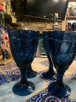 8 Vintage Noritake Sweet Swirl Midnight Blue crystal goblets