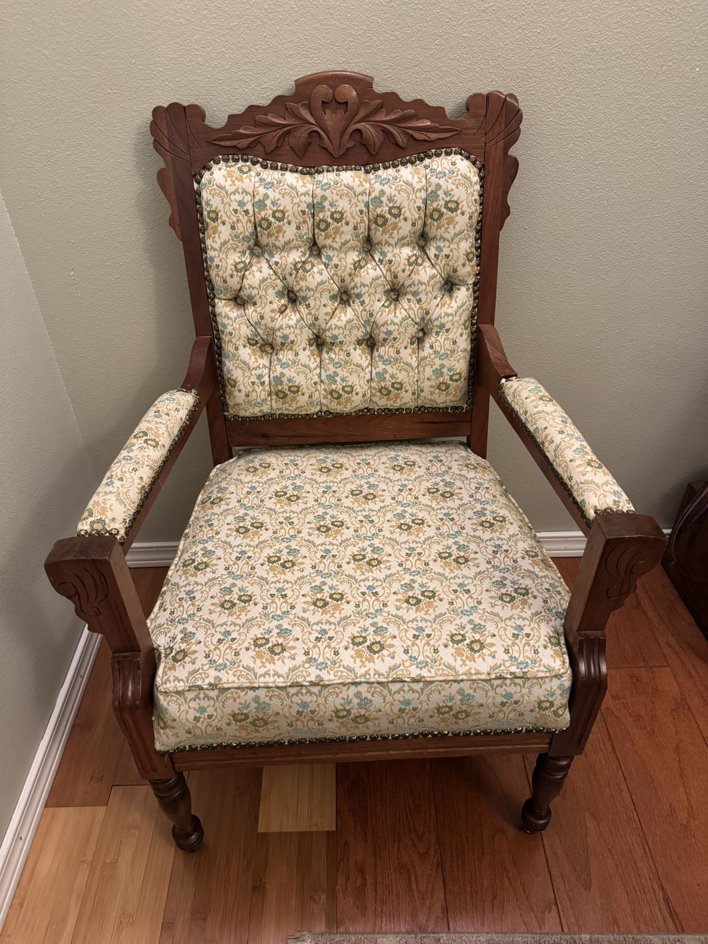 Antique Carved Eastlake Chair - Super Cool Vintage Fabric