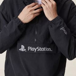 H&M Divided Playstation Windbreaker Jacket Men's S Black 1/2 Zip Pullover RARE