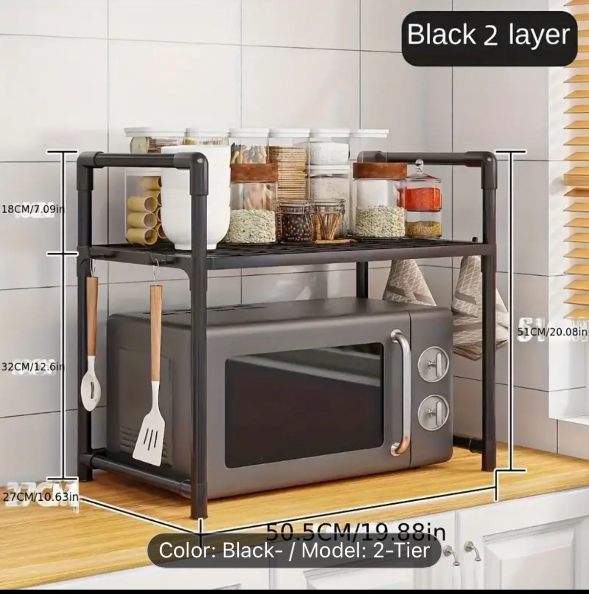 Water-Resistant, Durable Kitchen Storage Solution - Multi-Functional Rack with Hooks for Appliances Such As Microwave, Toaster, And Air Fryer - Adjust