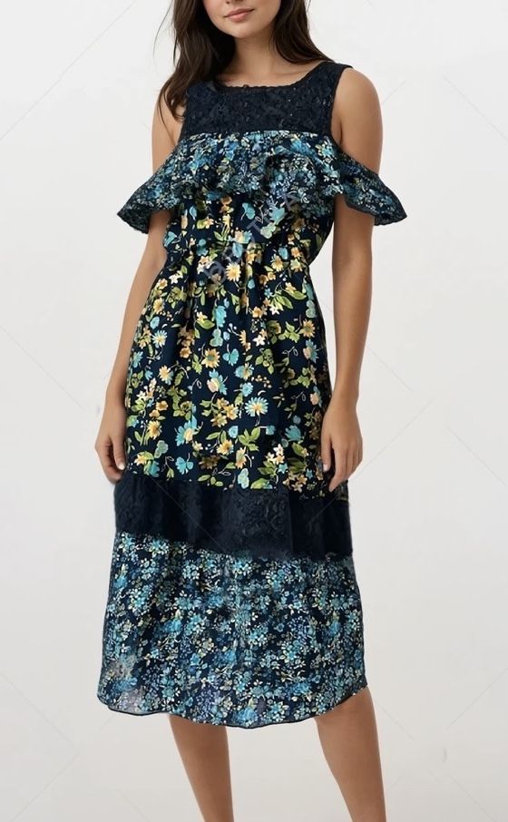 Sangria Off The Shoulder Maxi Dress Blue Yellow Floral Size 14W