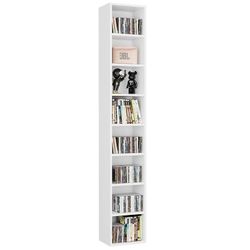 8-Tier Media Tower, CD DVD Media Storage Unit with 4 Adjustable and 3 Fixed Shelves for Living Room Bedroom, White