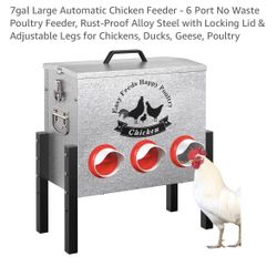 7gal Large Automatic Chicken Feeder - 6 Port No Waste Poultry Feeder,