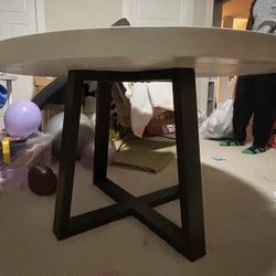 48” Round Concrete Dining Table Top With Metal Base - RH Cyrus Style