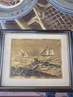 VINTAGE LIONAL Barrymore Foil Etching Nautical Ships