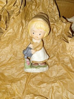 Davar Girl Watering Bush, Vintage Korean Original