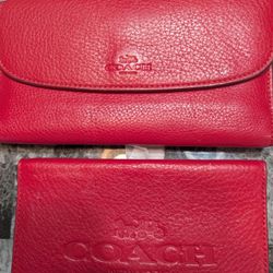 Coach Red Wallet With Checkbook Cover 