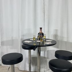 Pub Bar Table With Stools BLACK & CHROME