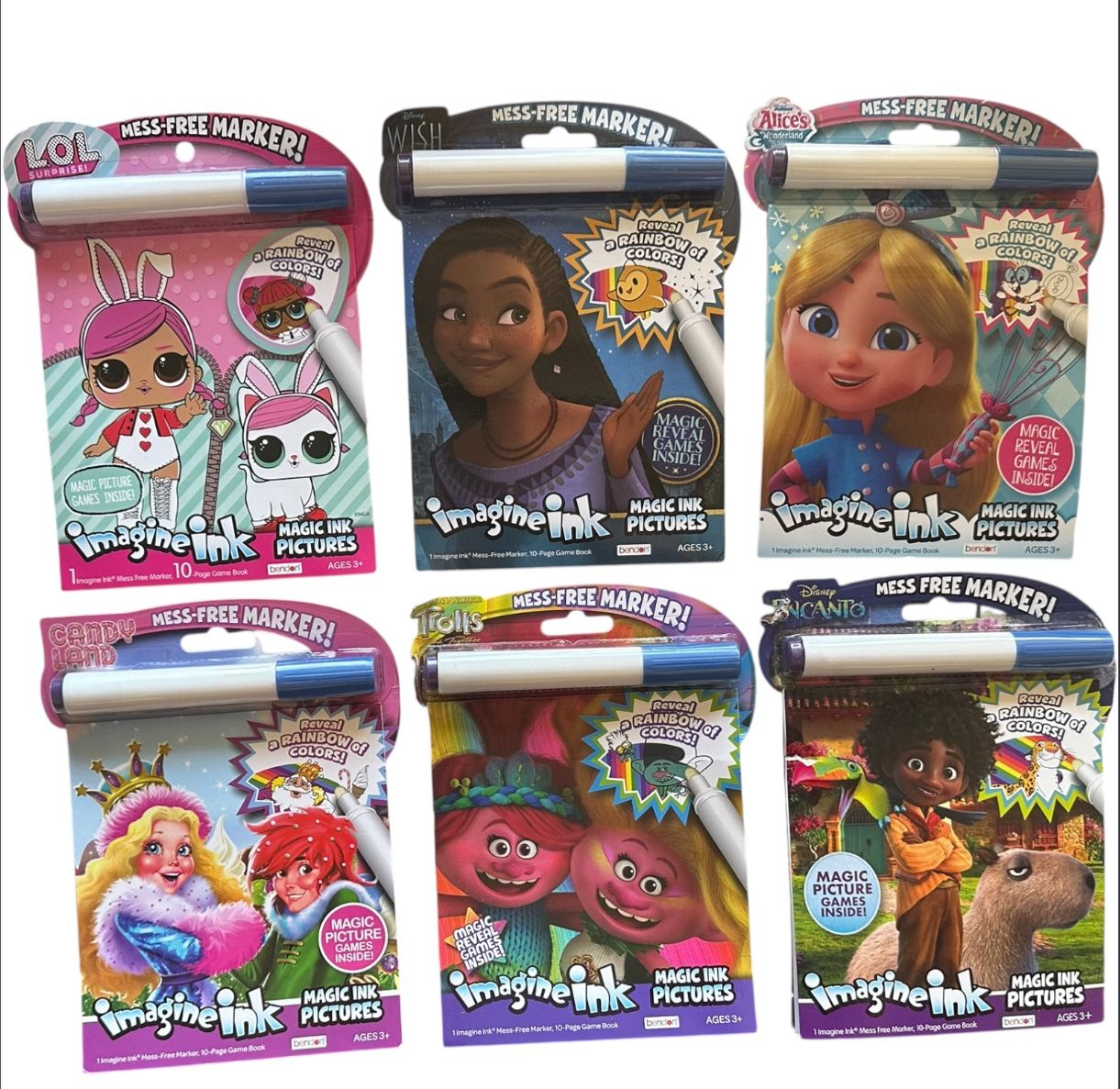 Imagine Ink Magic Ink Coloring Book Lot of 6 Mess-Free Marker Sets Ages 3+
