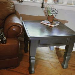 Refinished Gray Wood Side Table 