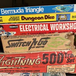 Vintage Games Slot Cars Reno Electric Workshop Bermuda Triangle Dungeon Dice Board Game switch N Go By Mattel