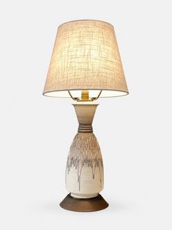 Mid Century Modern Abstract Glazed Ceramic Table Lamp with Brass Base, c.1950's - Delivery Available