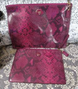 2 Coach Raspberry Pink Python Snakeskin Leather Clutch/ pouch $35 obo