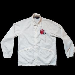 VTG Rare 70s Pla-Jac by Dunbrooke Red Windbreaker Jacket SDSU San Diego State University lightweight Made in the USA Spellout snap on buttons Men's 