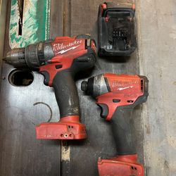  Milwaukee 1/4” Hex|1/2” Hammer Drill+xc5.0+cp3.0+Charger 