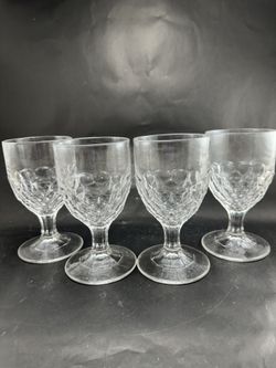 4 ANTIQUE EAPG Honeycomb Flint Pattern Wine  Glasses 