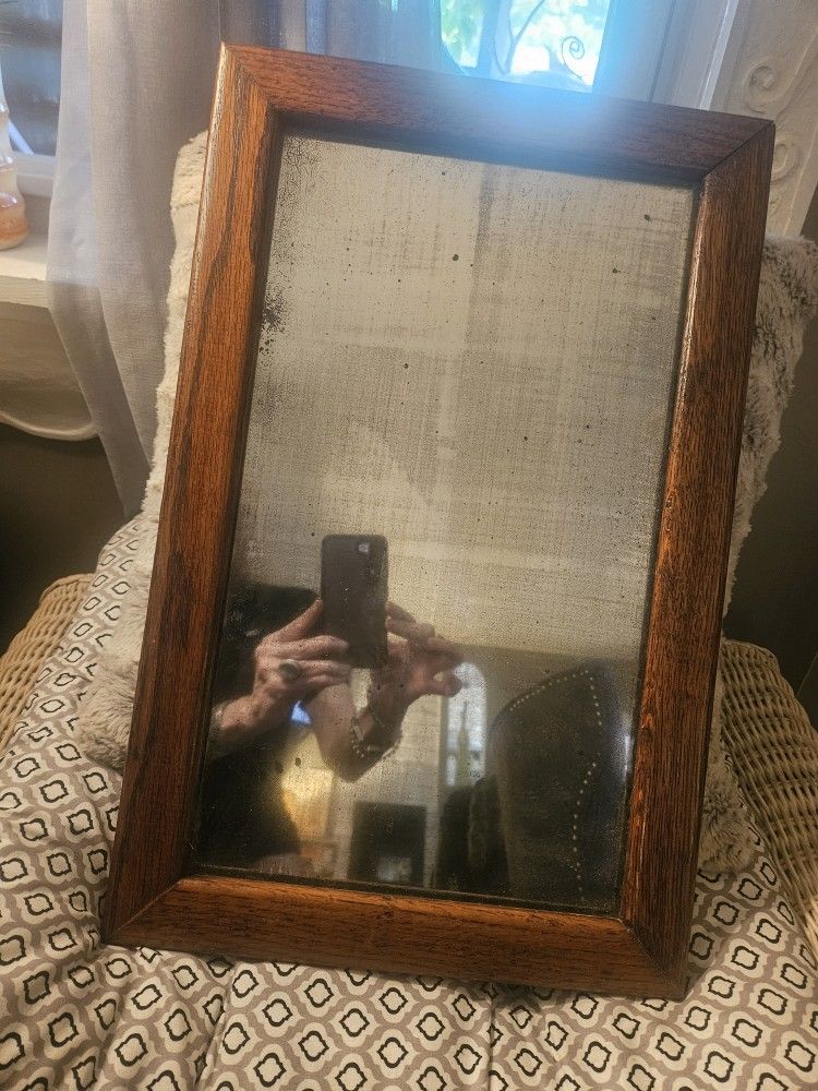 Antique Mirror W/Oak Frame. Very Heavy