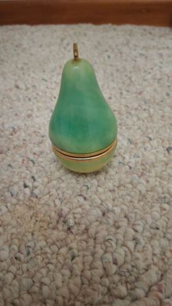 Vintage green alabaster pear trinket box